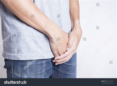 Man Covering His Crotch Isolated Background Stock Photo 342472733