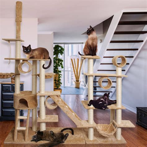 Oxgord 96 In Cat Tree And Condo Scratching Post Tower Beige Walmart