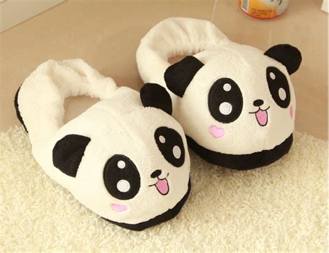 Cute Adult Cartoon Slippers Winter Warm Heel Cover Panda Slippers Plush