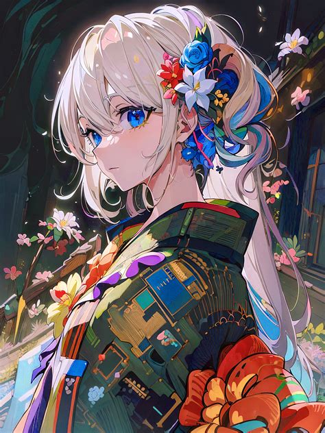 Download Wallpaper 1536x2048 Girl Flowers Kimono Art Anime Hd