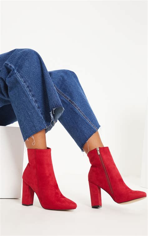 Red Faux Suede Ankle Boots Prettylittlething Aus