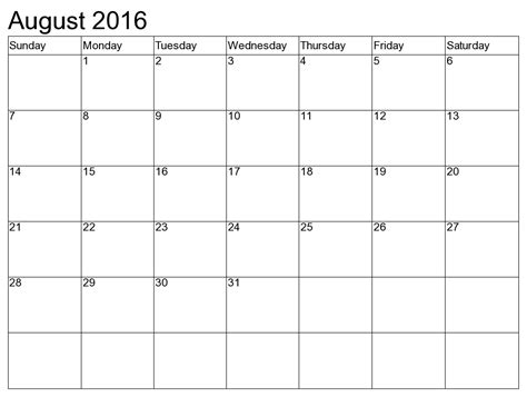 August 2016 Printable Calendar Blank Templates Printable Calendar