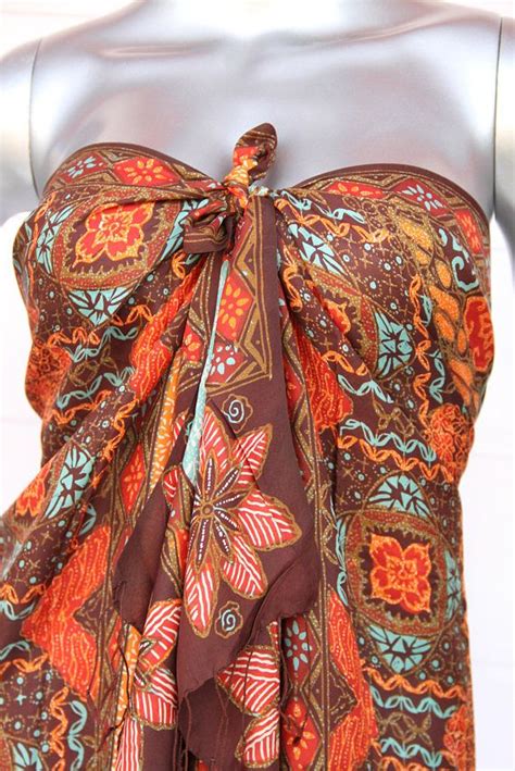 Free Shipping Silk Batik Scarf Bali Resort Small Sarong Tassel Etsy