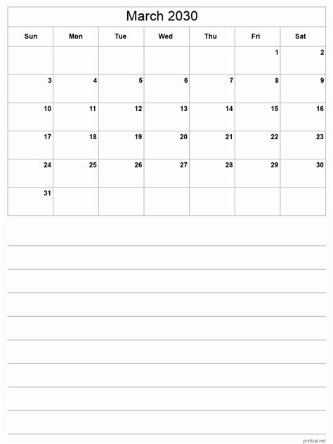 Printable March 2030 Calendar Free Printable Calendars