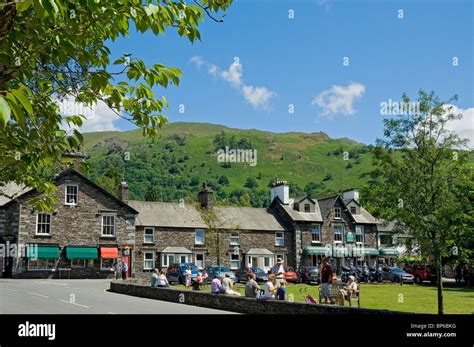 People Tourists Visitors Grasmere Village In Summer Cumbria England Uk