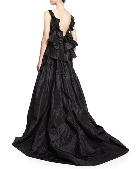 Oscar De La Renta Sleeveless Embellished Lace Gown Black Lace Gown