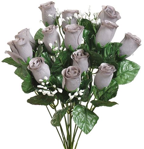 14 Gray Roses Buds Long Stems Bush Bouquet Artificial Etsy