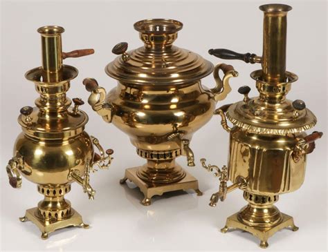 Three Vintage Brass Russian Samovars 19th C