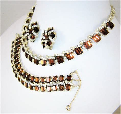 Vintage Kramer Topaz Rhinestones Necklace Bracelet Earrings Box From