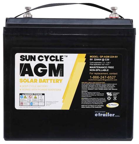 They are spill proof, will not leak, and can withstand most freezing temperatures. Go Power AGM RV Battery - Deep Cycle - Group 27 - 6V - 224 ...