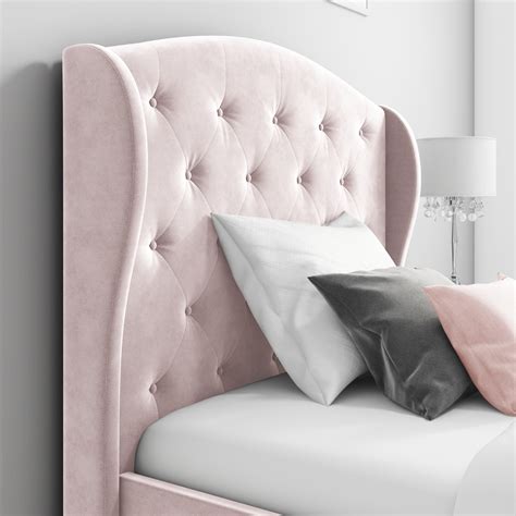Pink Velvet Double Ottoman Bed With Winged Headboard Safina Atelier