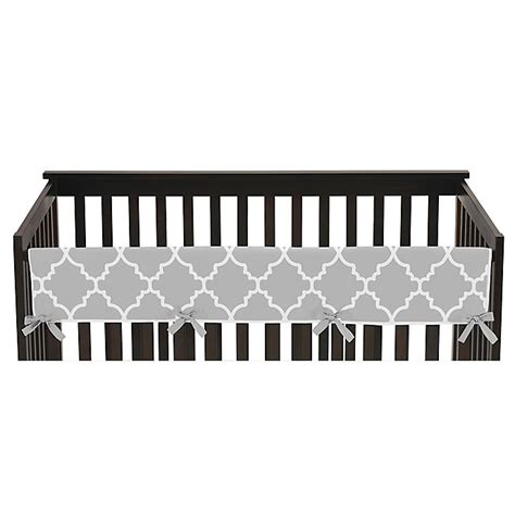 Sweet Jojo Designs Trellis Long Crib Rail Guard Cover In Greywhite
