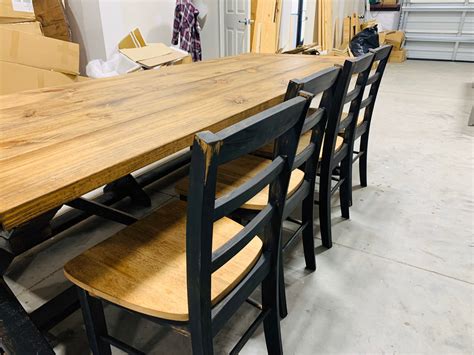 Rustic 8ft Long Pedestal Farmhouse Table Bench and Chairs ...