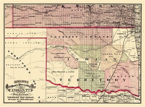 Historic Map Of Oklahoma Indian Territory Cram 1875 Indian