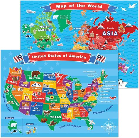 World Map And United States Map For Kids Wall Maps Of Us
