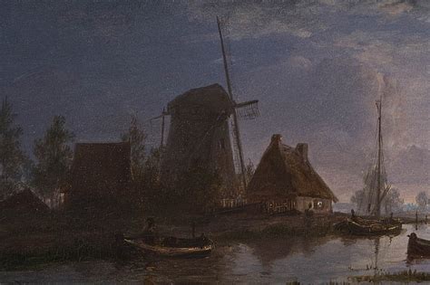 Hd Wallpaper Boat Classic Art Cottage Painting River Windmills