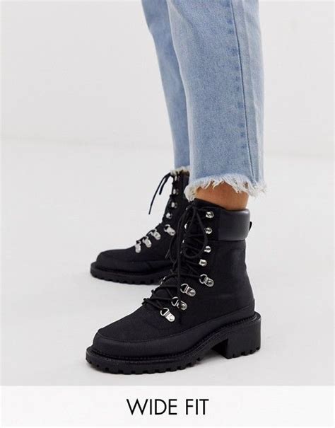 asos design wide fit alix hiker boots in black asos boots wide fit sandals lace boots