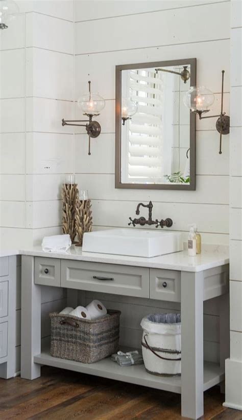 To add color to modern farmhouse bathrooms with bead. Beautiful shiplap bathroom! | Bathroom vanity remodel ...