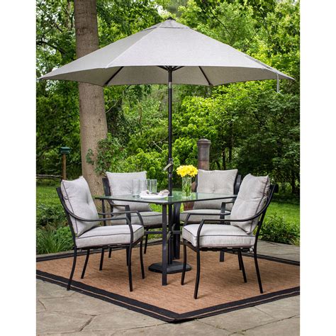 Hanover Lavallette 5 Piece Modern Outdoor Dining Set With 9 Ft