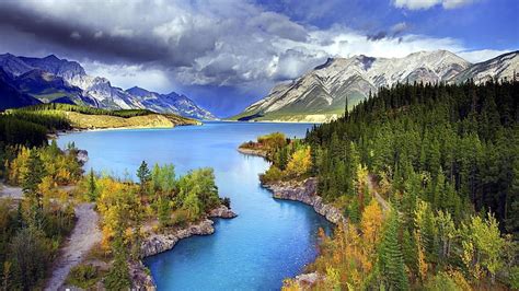 Hd Wallpaper Abraham Lake Canada Mountain Mount Scenery Nature