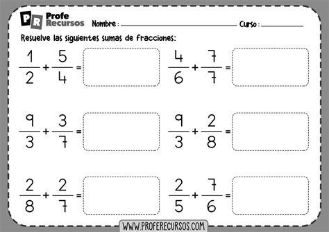 Ejercicios De Sumas De Fracciones Con Distinto Denominador