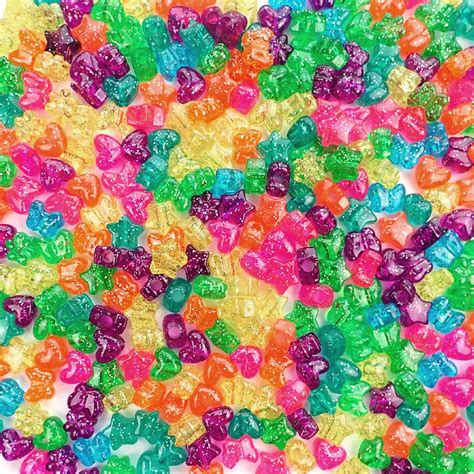 Plastic Pony Bead Shapes Mix Glitter Colors 125 Beads Pony Bead Store