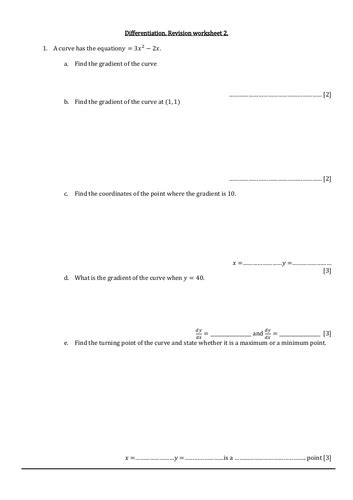 Differentiation Worksheet Teaching Resources