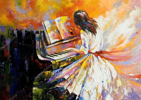 Girl Playing Piano Painting The Girl Playing On The Piano — Stock