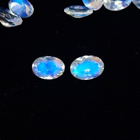 Natural Blue Fire Rainbow Moonstone Lot 7x5 Mm Oval Shape Etsy