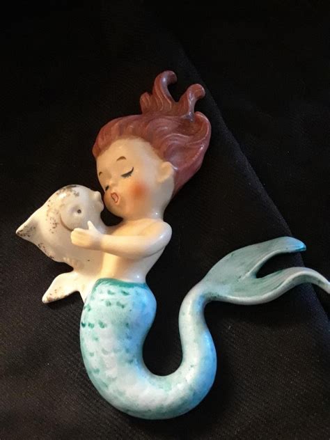 Vintage Norcrest Ceramic Mermaid Holding Fish Wall Plaque Figurine Etsy