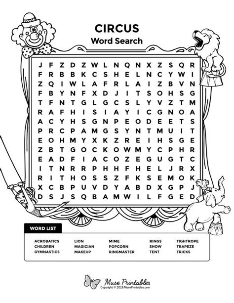 Free Printable Circus Word Search Download It At