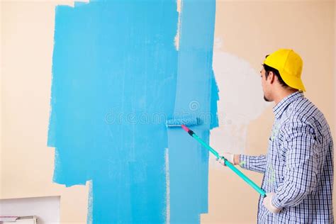 The Painter Man Painting The Wall At Home Stock Photo Image Of Paint