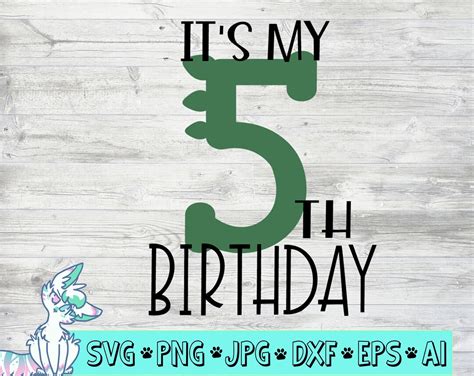 Dinosaur 5th Birthday Svg Five Years Old Svg Fifth Birthday Etsy