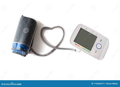 Blood Pressure Gauge With Cuff And Monitor Connected With A Tube Stock