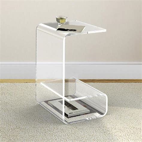 Homary Modern Clear Acrylic End Table With Storage C Shaped Side Table