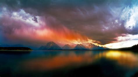 Lake Mountain Storm Clouds Nature Landscape Water Rain Colorful
