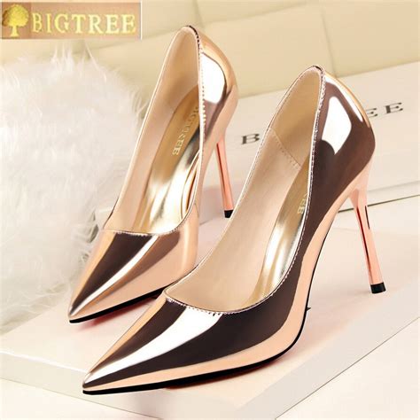 Bigtree Women Pumps Pu Patent Leather 10cm Thin High Heel With Shallow Mouth Sexy Professional