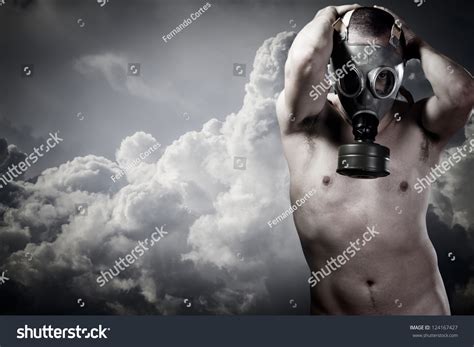 Pollution Concept Portrait Nude Man Gas Stock Photo Shutterstock