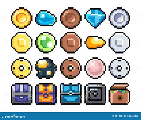 Set Of 8 Bit Pixel Graphics Icons Isolated Vector Illustration Game Art Stock Illustration