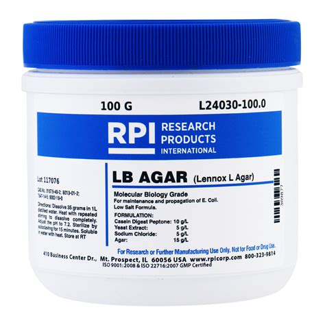 L24030 1000 Lb Agar Low Salt Formula Powder Lennox L Agar 100 Grams