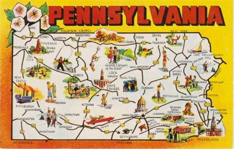 Vintage Pennsylvania State Map Postcard Travel Postcard Etsy Travel