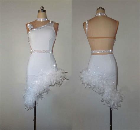 White Feather Latin Dance Dress For Women High End Custom Shiny