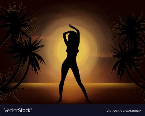 Girl Silhouette On Sunset Beach Background Vector Image