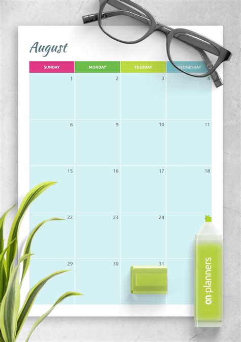 Download Printable Colorful Monthly Calendar Pdf