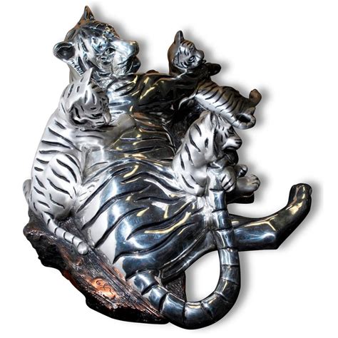 D ARGENTA SILVER PLATED SCULPTURE TIGER MOM AND CUBS