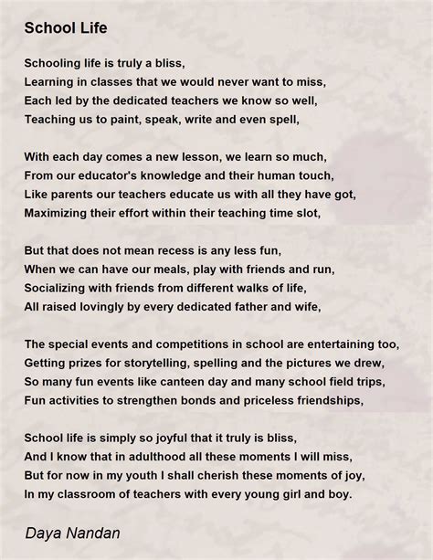 School Life School Life Poem By Daya Nandan