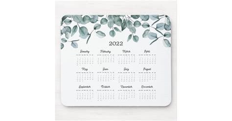 Eucalyptus Leaves Foliage Botanical 2022 Calendar Mouse Pad Zazzle
