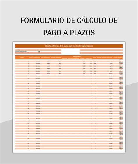 Plantilla De Excel Formulario De Cálculo De Pago A Plazos Y Hoja De