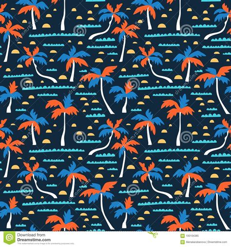 Seamless Beach Vector Pattern With Sand Palms And Waves Vector