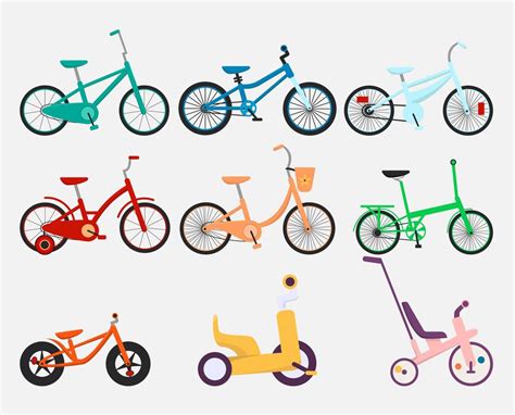 Set Of Childrens Bicycles And Tricycles Various Type Of Kids Bikes